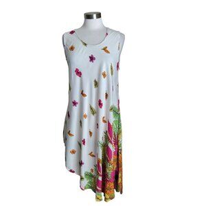 Vintage Butterfly‎ Dress Large Pink Micro Maxi Midi Lightweight Asymmetrical